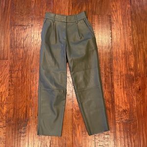 H&M olive army green faux leather trousers pants